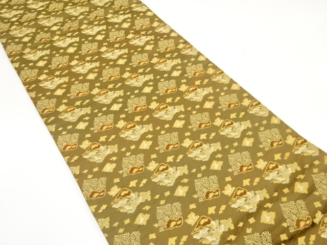 JAPANESE KIMONO / ANTIQUE MARU OBI / SILK / WOVEN PINE & PHOENIX